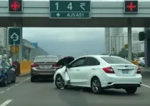 carro derruba teto de pedágio